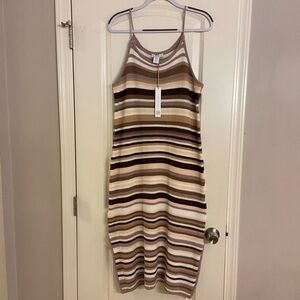 House of Harlow 1960 Womens Brown Crochet Knit Striped Midi Dress Size M…